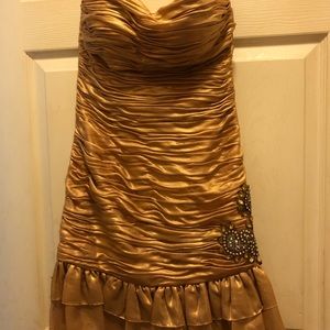 Terani Couture Gold Strapless Beaded Dress